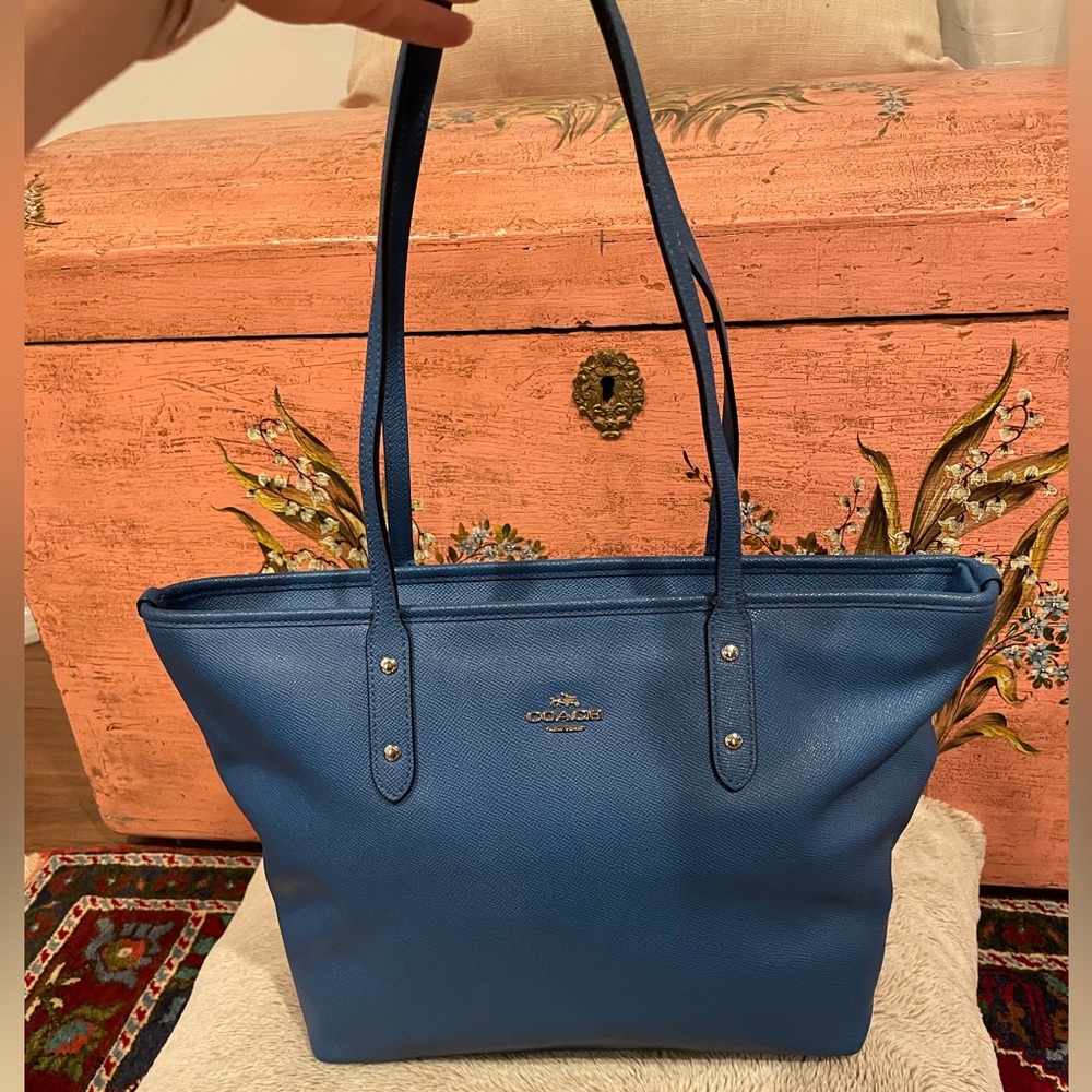 Coach Blue Leather Tote Bag